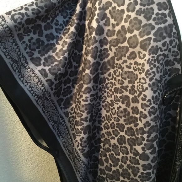 Leopard Print Gray & Black Wrap Shawl, Tassel Ties Closure, Oversized, Boxy, - Picture 3 of 8